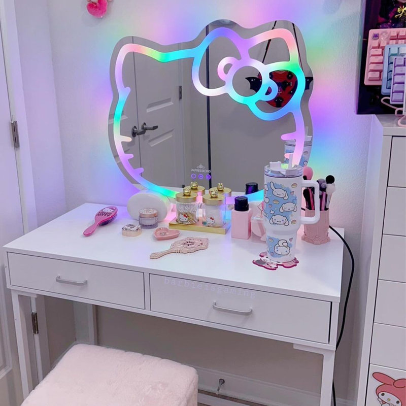 IMPRESSIONS VANITY COMPANY RGB Lighting Hello Kitty Mirror 2.0 App Control LED Makeup Mirror with Wall Mounting for Bedroom Decor Wayfair